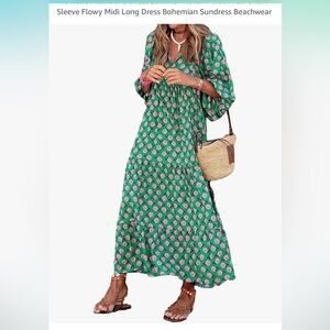 BNWOT-oversized fit,comfy green/pink print.cute w/pink slide or brown sandals